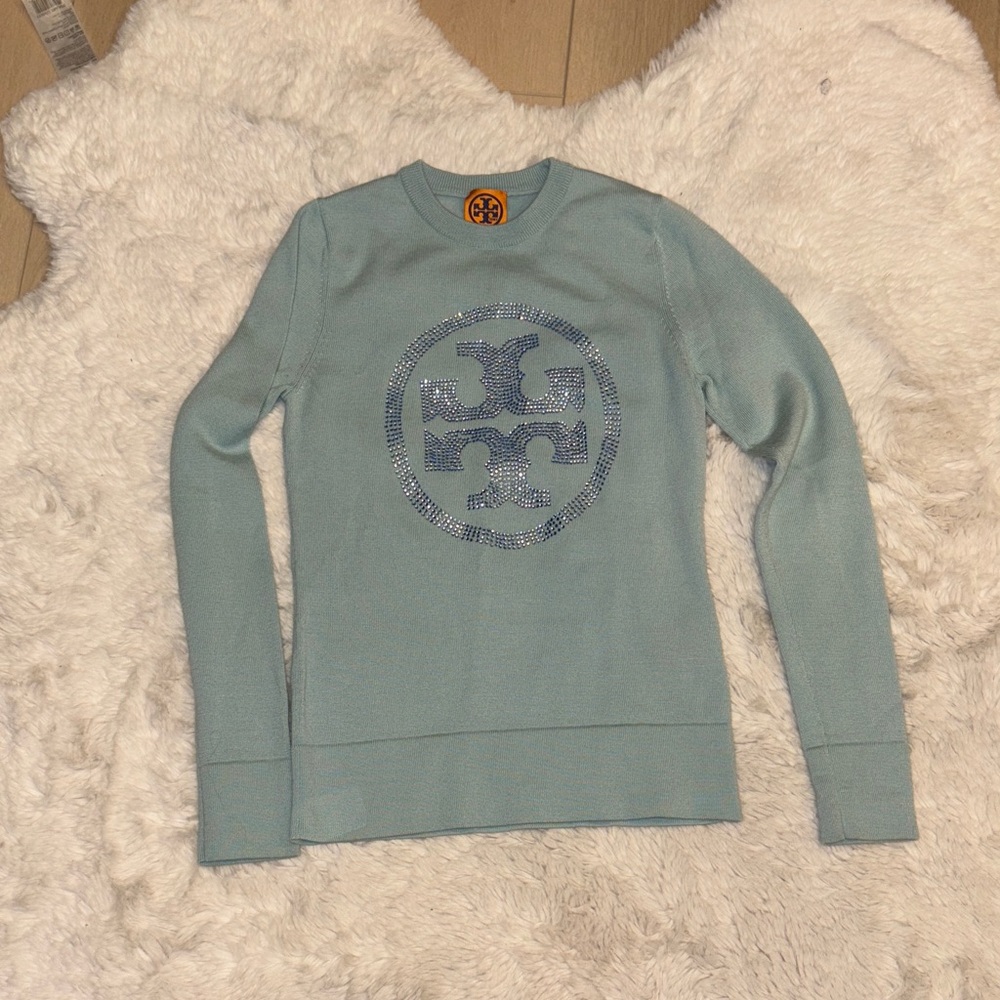 Tory Burch Sky Blue Logo Pullover